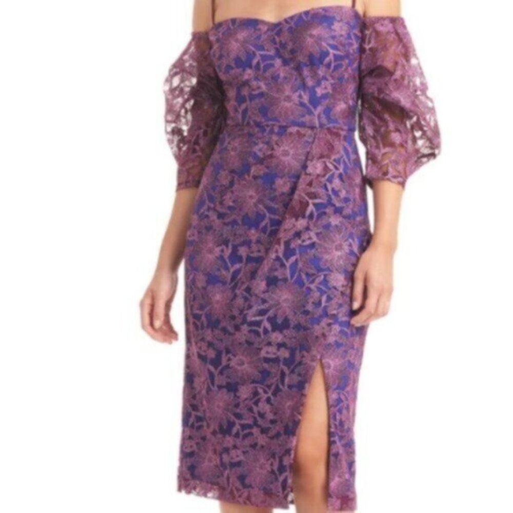 JS Collections Demi Off Shoulder Midi Dress Aubergine Purple Sz.10
